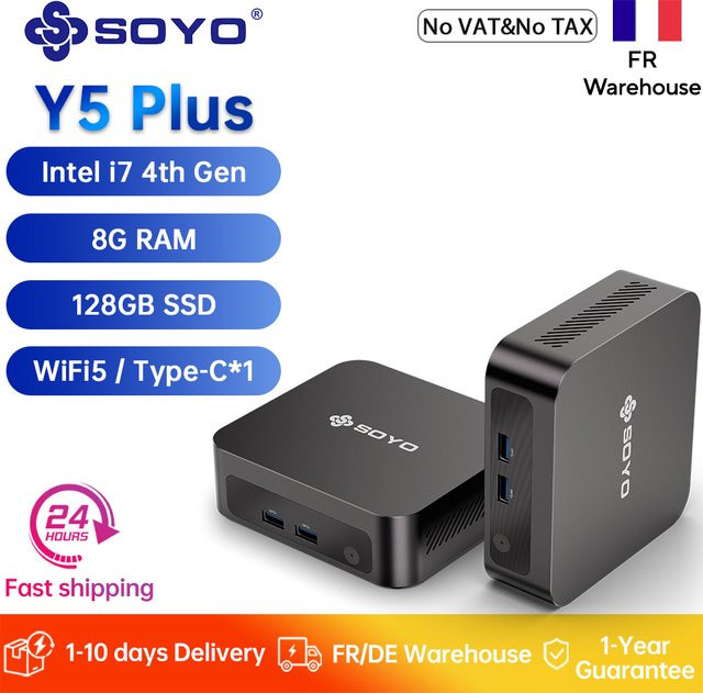 SOYO Y5 Plus Mini-PC mit Intel Core i7 Prozessor, 8 GB RAM, 128 GB SSD, Dual 4K Display, USB-C und WiFi5 in Schwarz oder Silber - Bild 1