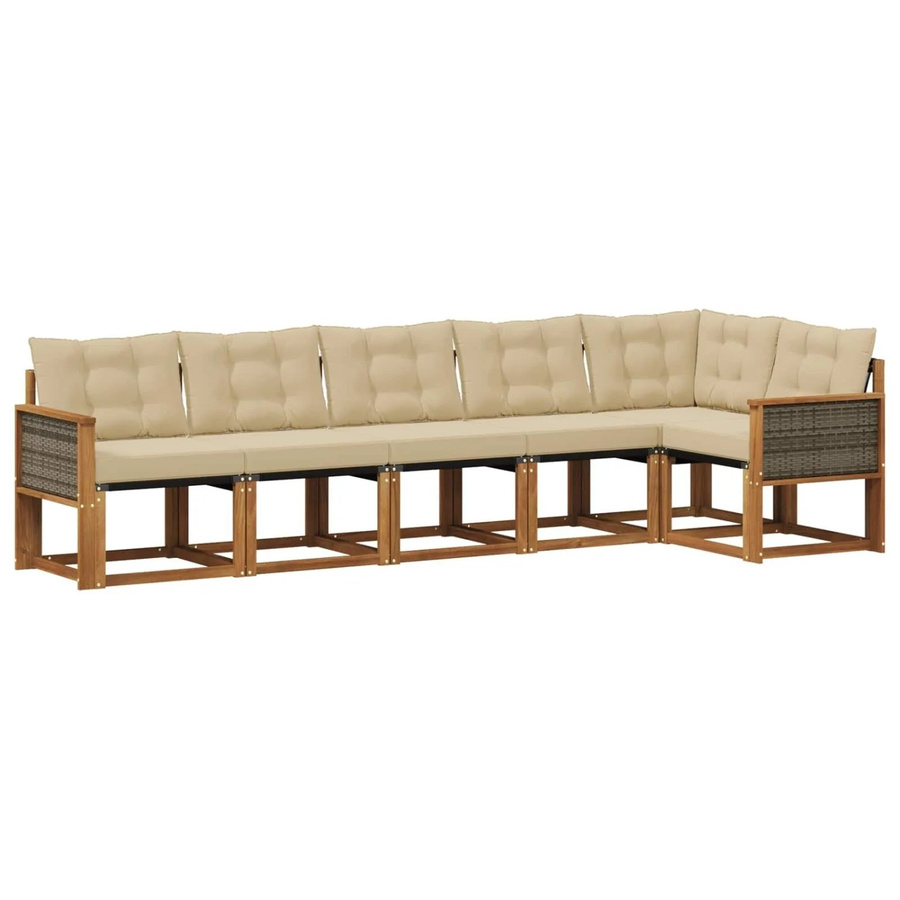 vidaXL Outdoor-Sofagarnitur L-Form aus Akazienholz mit Textilene und Kissen in Natur-Beige - Bild 2