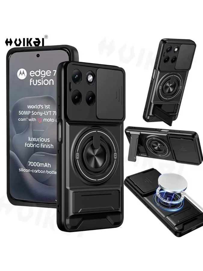 Stoßfeste Schutzhülle für Motorola Moto Edge 70 Fusion mit Kameraschutz und aufstellbarem Ständer in Schwarz - Bild 6