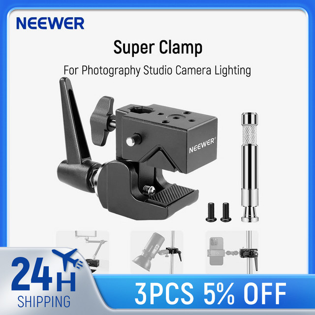 Neewer Super Clamp mit 5/8 Zoll Bolzen und Federverschluss in Schwarz für flache Oberflächen und Rundrohre - Bild 1