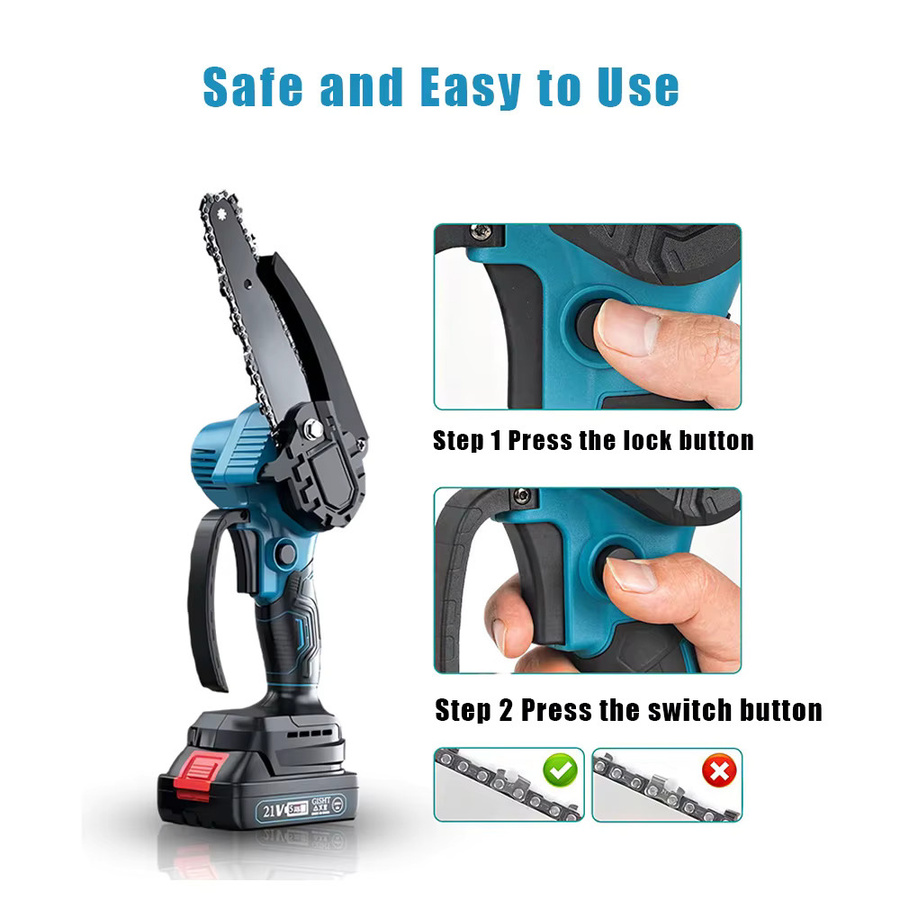 OWJHE Mini-Elektrokettensäge für Makita 18V Akku, tragbare Handkettensäge mit Holzsägeblatt in Blau - Bild 4