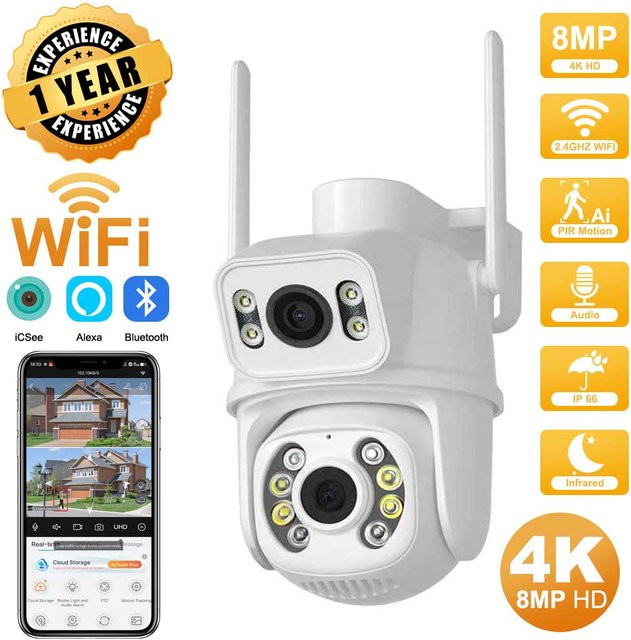 DDBROUGEN 4K 8MP HD Dual Objektiv Outdoor Wireless IP Kamera mit Wifi, PTZ und Auto Tracking, Weiß - Bild 1