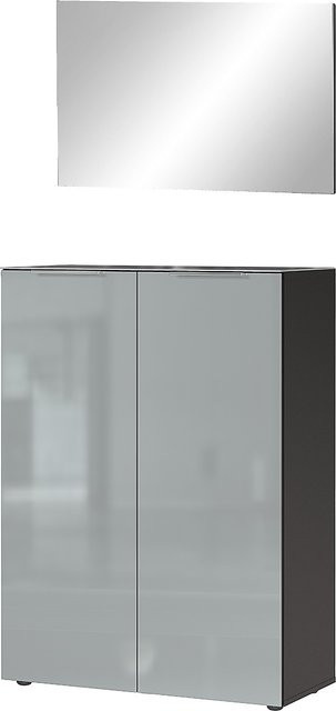 Garderobe GENOVA von Germania mit Schuhschrank und Spiegel in Grau und Silber, matt - Bild 1