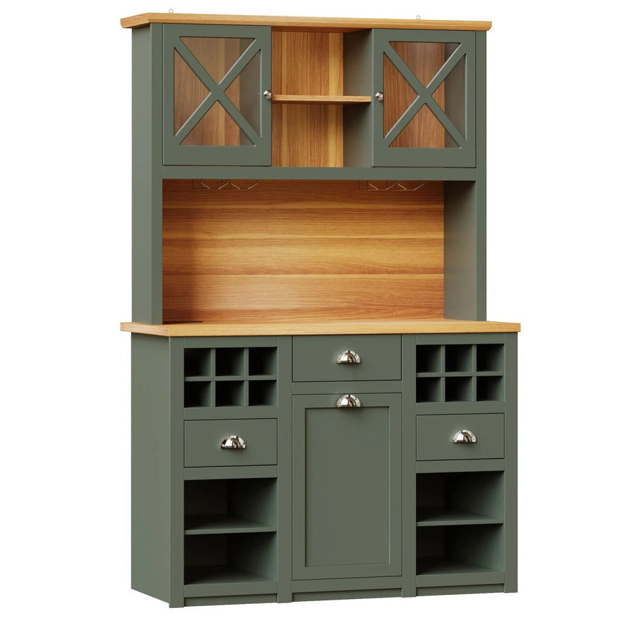 okwish Küchenschrank mit Glastüren und LED-Beleuchtung in Grün, inklusive Weinregal, B: 120 cm, T: 45 cm, H: 188 cm - Bild 2