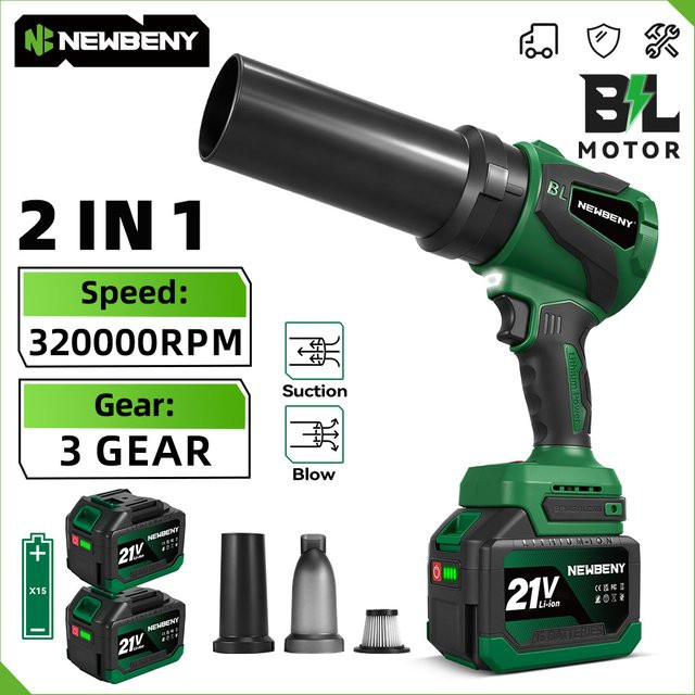 NewBeny Bürstenloses Elektro-Turbogebläse 3000W Jetventilator in Grün für Makita 21V Akku mit 650M/S Hochleistung als Autotrockner und Staubblasgerät - Bild 1