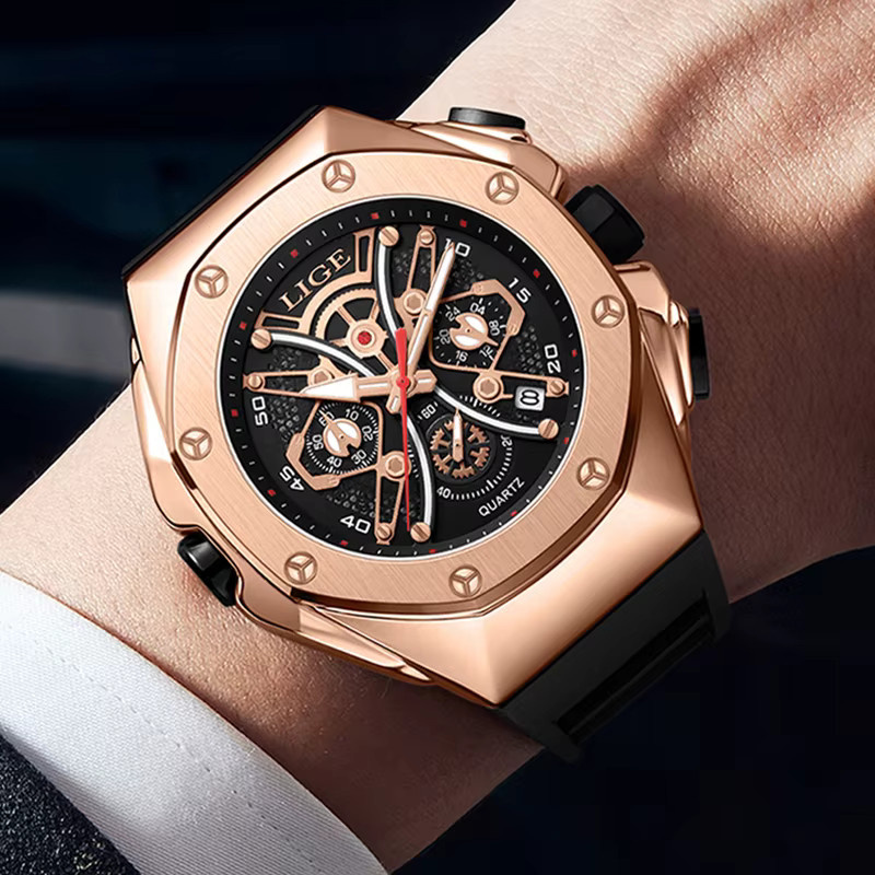 Lige Armbanduhr Chronograph, Silikon, Schwarz, Herren - Bild 5