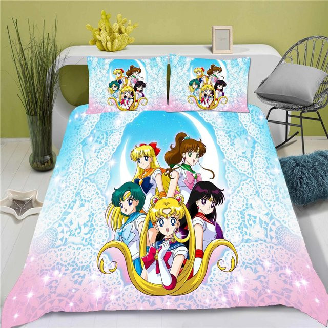 3D Sailor Moon Anime Bettwäscheset aus Polyester, 3-teiliges Set mit Bettbezug und 2 Kissenbezügen, Mehrfarbig, B/H: 200 x 200 cm - Bild 1