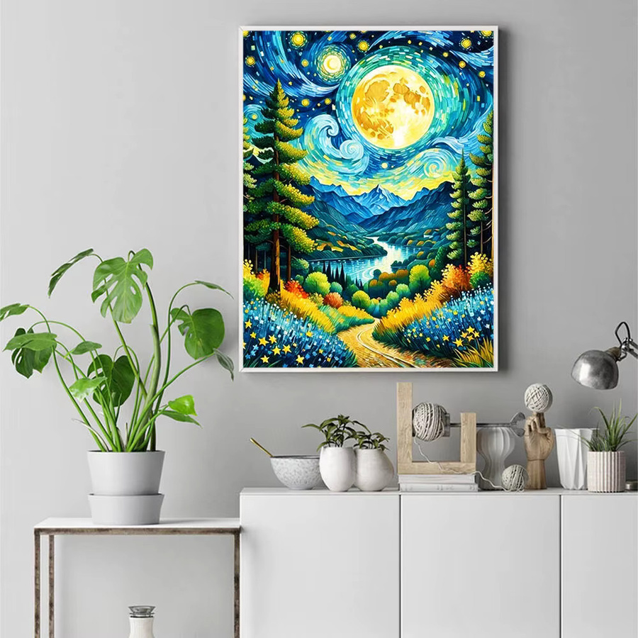 Evershine Diamantgemälde Rundes Mosaik mit Sternenhimmel und abstrakter Landschaft in Mehrfarbig, Durchmesser: 30 cm - Bild 3