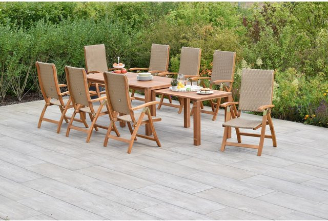 Merxx Capri Gartenmöbel Set 9-teilig aus Akazienholz in Braun mit ausziehbarem Gartentisch B/T/H: 180 x 90 x 76 cm bis 370 x 90 x 76 cm - Bild 1