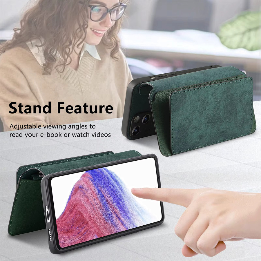 2-in-1 Magnetische Ledertasche mit abnehmbarem Reißverschluss-Kartenetui für Samsung Galaxy S25 S24 S23 Ultra Plus und A56 A26 A16 in Grün - Bild 3