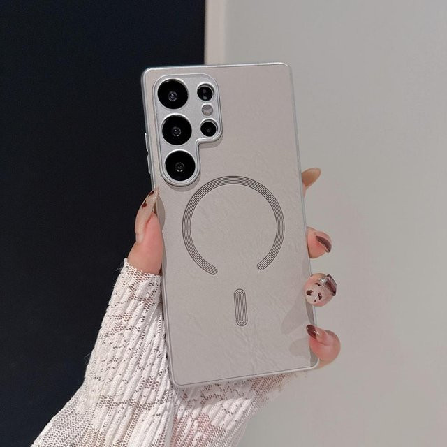 Luxus Leder Handyhülle mit Magnetfunktion und Linsenschutz für Samsung Galaxy S25 Ultra, S24 Ultra, S25 Plus Ultra und S24 in Grau - Bild 1