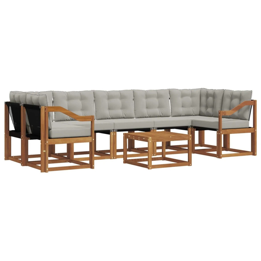 vidaXL Outdoor-Sofagarnitur 8-teilig aus Akazienholz mit Textilene und Kissen in Braun und Grau - Bild 2