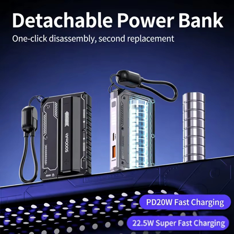 XIKCU Tragbare Powerbank mit 5000 mAh Kapazität und 22,5W Schnellladefunktion inklusive Kabel - Bild 5