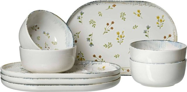 Ritzenhoff & Breker Frühstücks-Set Viola aus Keramik in Weiß mit floralem Design, 8er Set - Bild 1