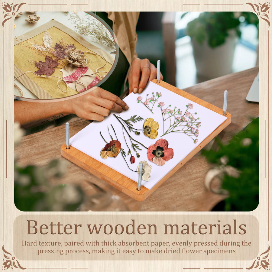 DIY Holz-Blumenpressen-Set aus Holz in Braun, 28 cm x 18 cm und 28 cm x 28 cm, abnehmbare Werkzeuge für Pflanzenpräparate und Kunstprojekte - Bild 2