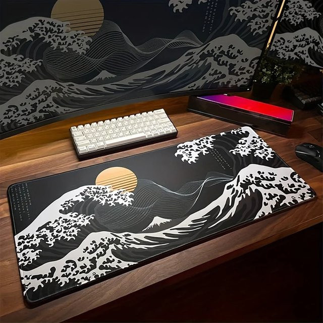 VIKAMA Great Wave off Kanagawa Mauspad, rutschfeste Gaming-Schreibtischunterlage und Tastaturunterlage für Büro und Gaming - Bild 1