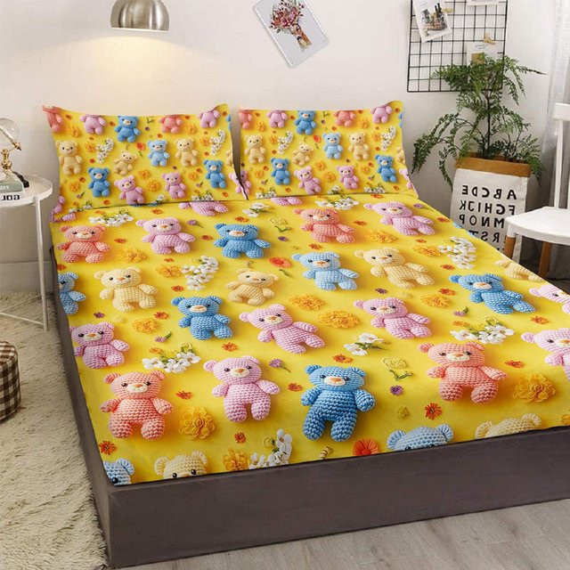 3-teiliges Bettwäsche-Set Your Warm Home in Gelb mit Cartoon-Design und 2 Kissenbezügen, B x H: 99 x 199 cm - Bild 1