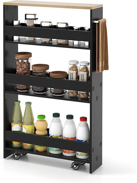 GOFLAME Nischen-Trolley mit 4 Ebenen in Schwarz, schmaler Küchenwagen und Badezimmerregal aus Metall mit Rollen und Griff - Bild 1