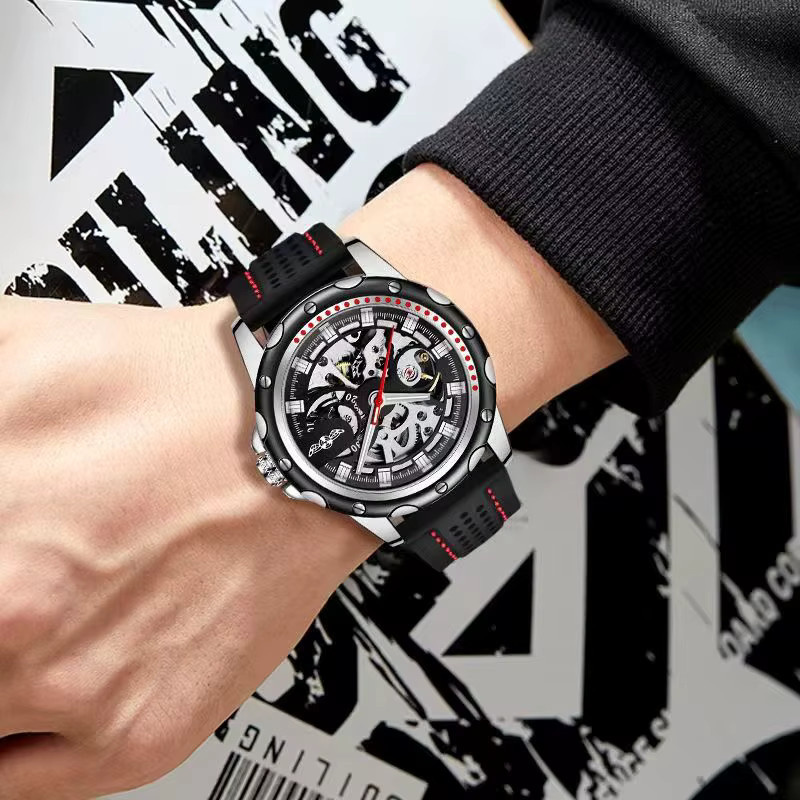 FORSINING Armbanduhr Automatik, Skeleton, Schwarz, Kautschukband, Herren - Bild 5