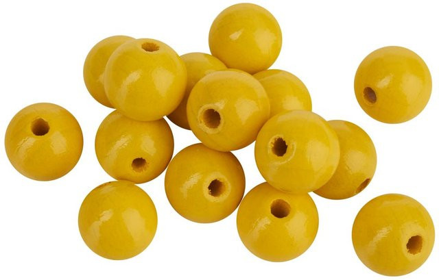 Runde Holzperlen aus Buchenholz von KNORR prandell in Gelb mit einem Durchmesser von 15 mm für deine Weihnachtsdekoration oder Osterdeko - Bild 1