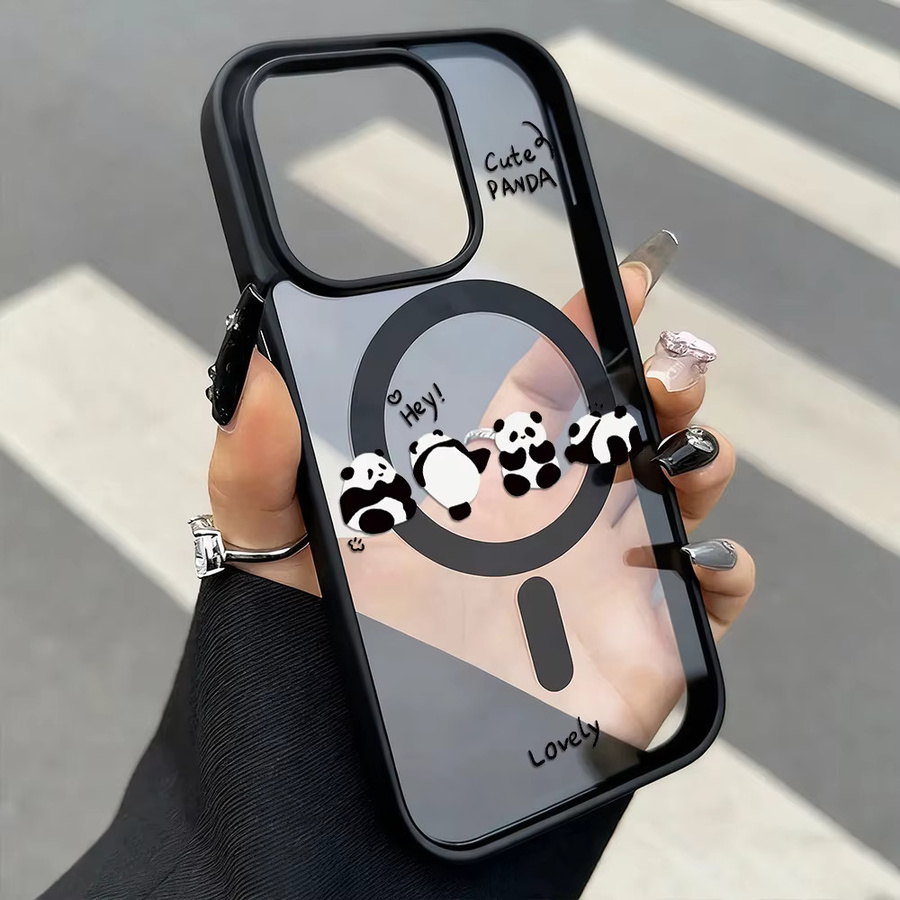 Caynes Panda Magnetische Transparente Handyhülle aus Acryl für iPhone 11 12 13 14 15 16 17 Pro Max Air Stoßfeste Schutzhülle - Bild 2