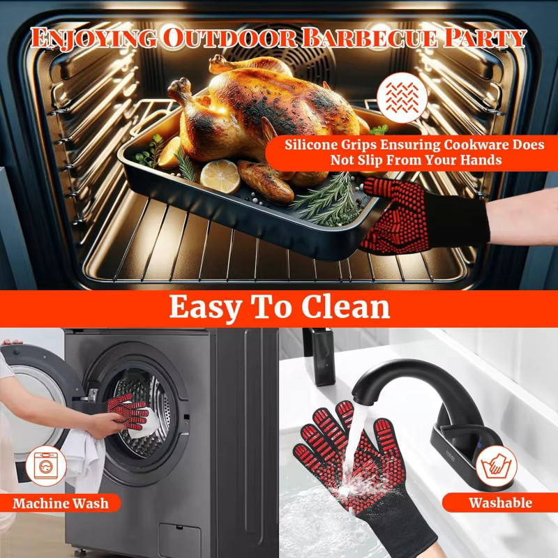 Hitzebeständige Grillhandschuhe von INMAICH in Rot, feuerfeste und rutschfeste Küchenofenhandschuhe zum Kochen, Braten und Backen - Bild 4