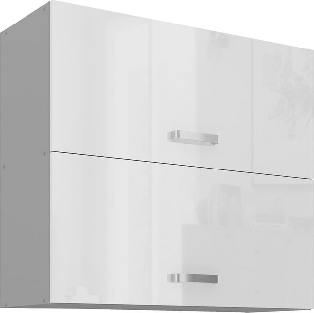 Küchen-Hängeschrank Bianca Weiß Hochglanz und Grau Küchenzeile Küchenblock Breite: 80 cm - Bild 1