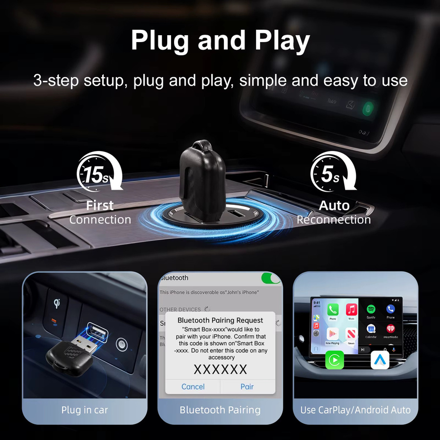 ANYFAR 2in1 Wireless CarPlay und Android Auto Adapter in Schwarz mit 5G WiFi und Bluetooth 5.0 für werkseitig verkabelte Fahrzeuge - Bild 3