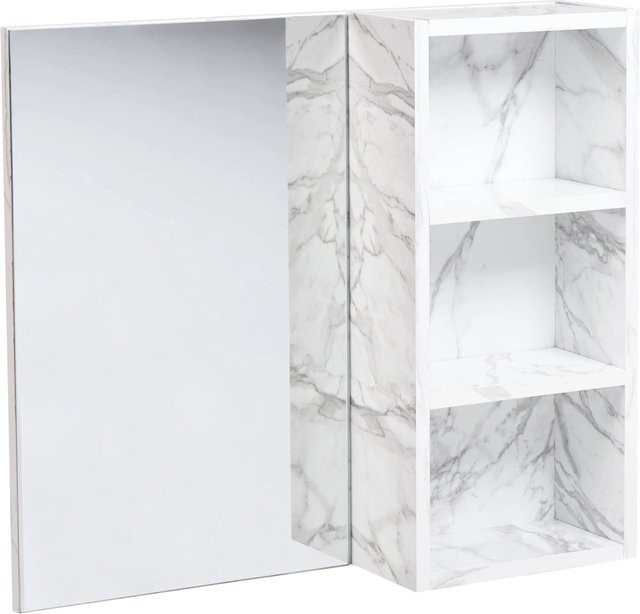 Beliani Bad-Spiegelschrank JOINVILLE in Weißer Marmor Optik, Wandmontage mit Spiegeltüren und Regalfächern, B/H/T: 60 x 54 x 14 cm - Bild 1