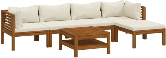 vidaXL 6-tlg Garten-Lounge-Set aus massivem Akazienholz mit Creme Kissen - Bild 1