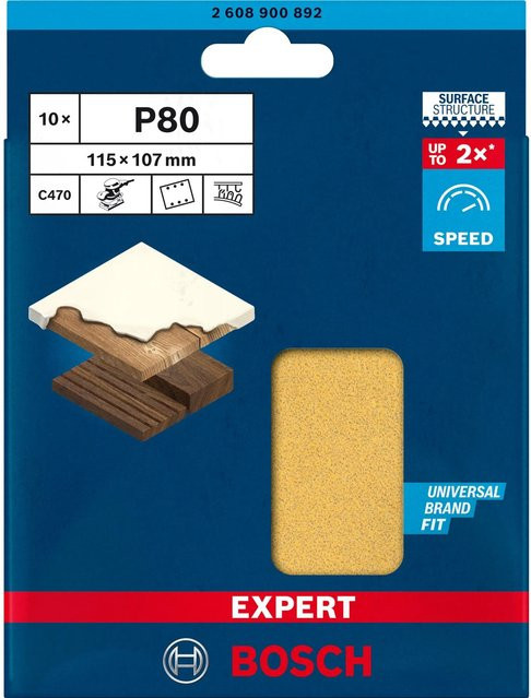 Bosch Expert C470 Schwingschleifpapier gelocht Körnung 80, B: 115 mm, H: 107 mm, 10 Stück - Bild 2