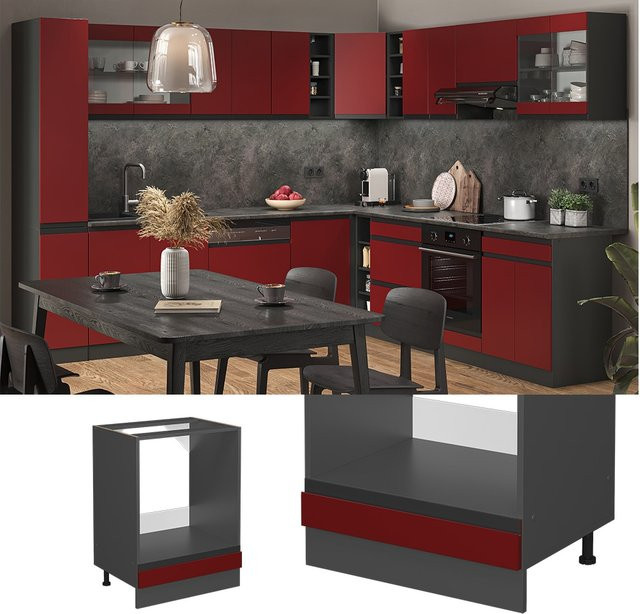 Vicco Herdschrank R-Line J-Shape Küchenschrank in Anthrazit und Rot, Breite: 60 cm, Höhe: 81,6 cm, Tiefe: 46 cm - Bild 1