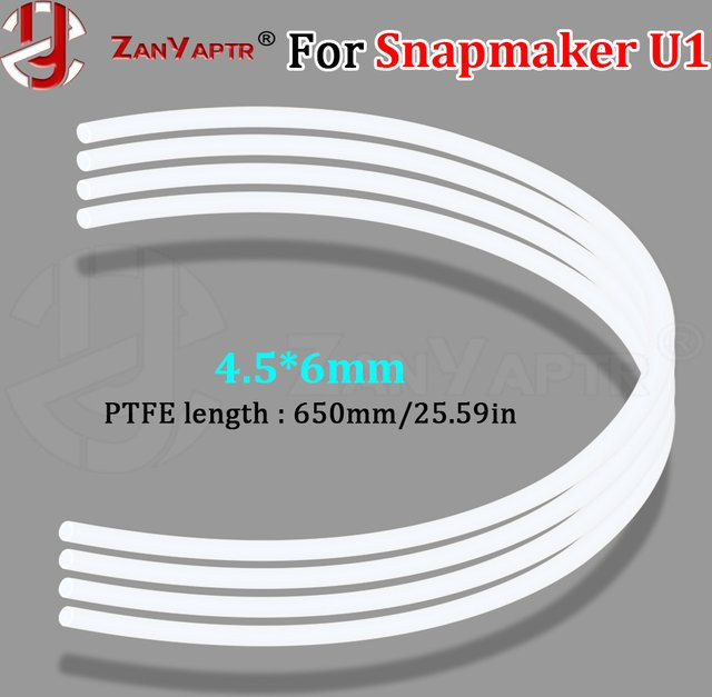 Snapmaker PTFE-Teflonrohr für FDM-Drucker, hitzebeständiges Extruderrohr in Weiß, Innendurchmesser: 4,5 mm, Außendurchmesser: 6 mm, Länge: 650 mm - Bild 1
