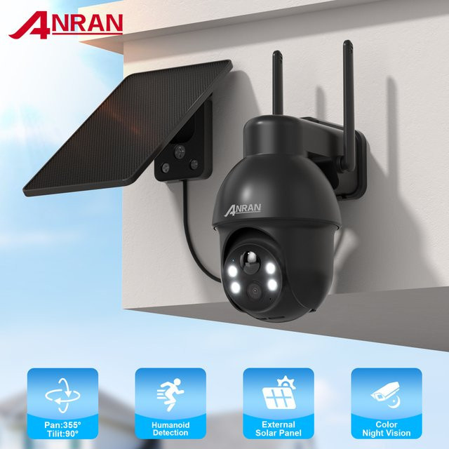 ANRAN Solar Batterie Kamera 5MP Outdoor WIFI Sicherheit Kamera mit PIR Menschlicher Erkennung, Nachtsicht und Zwei-Wege-Audio in Schwarz - Bild 1