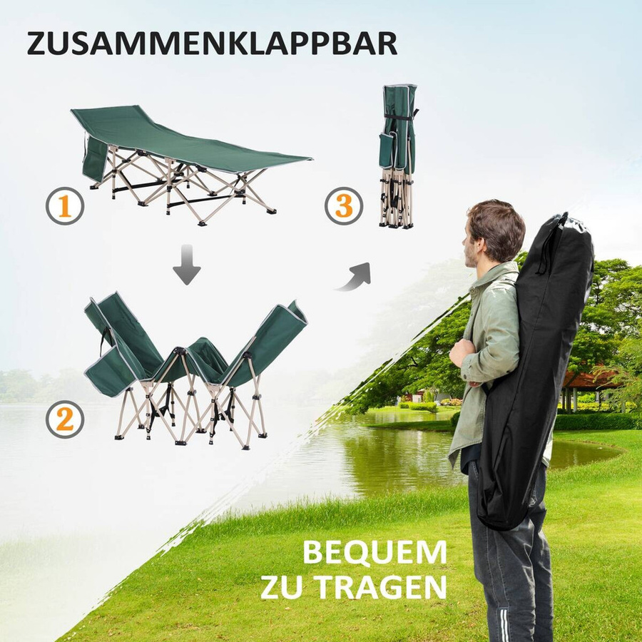 Outsunny Faltbares Campingbett mit Aufbewahrungstasche und Tragetasche, grün, B/T/H: 68 x 190 x 52 cm - Bild 4