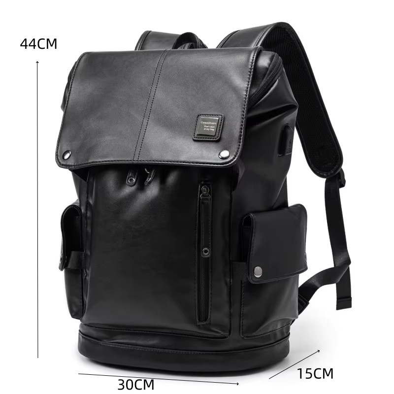 FANNYYEE Lederrucksack für Herren in Schwarz mit USB-C Anschluss und Fach für 14-Zoll-Laptop - Bild 3