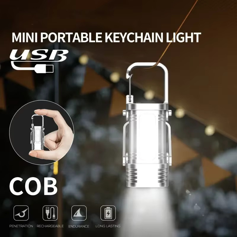 ESMARTER Mini LED Schlüsselbund Taschenlampe in Silber für Camping und Notfall mit COB-Licht und Clip - Bild 5