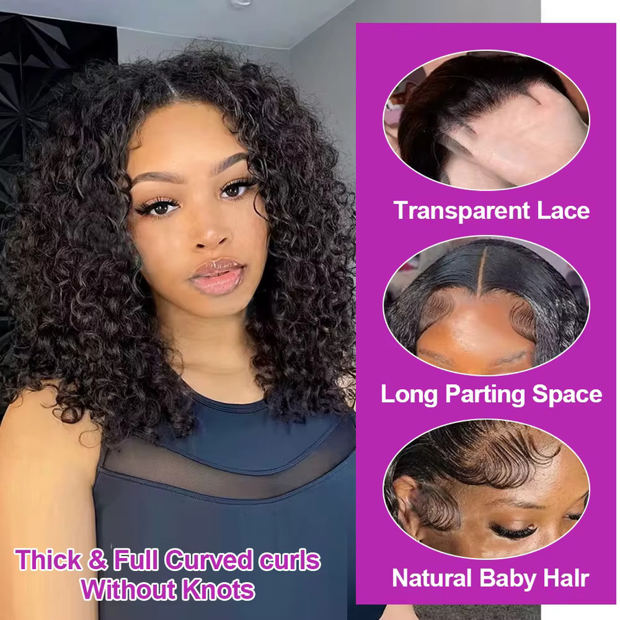 HJ WEAVE BEAUTY Wear And Go Deep Wave Lace Frontal Bob Perücke, Echthaarperücke, Damen - Bild 3