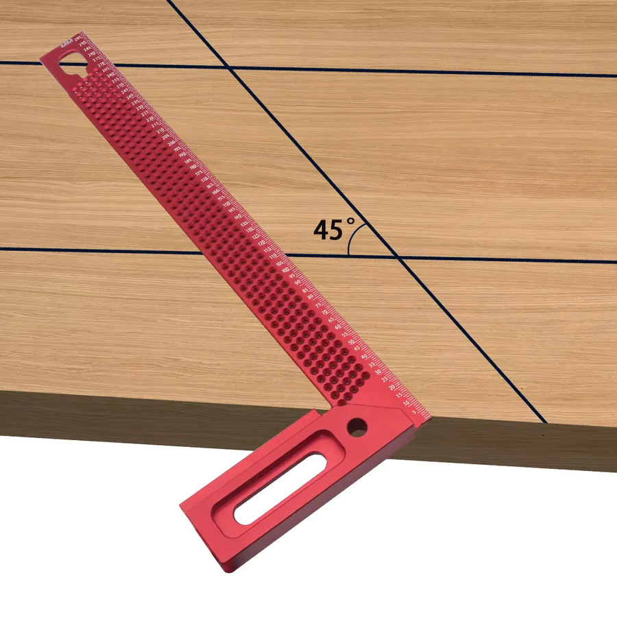 GDART Aluminium Gehrungsquadrat T-Typ Scribe in Rot, 300 mm Winkelmesser für Holzbearbeitung mit 45/90 Grad Markierungslehre - Bild 3