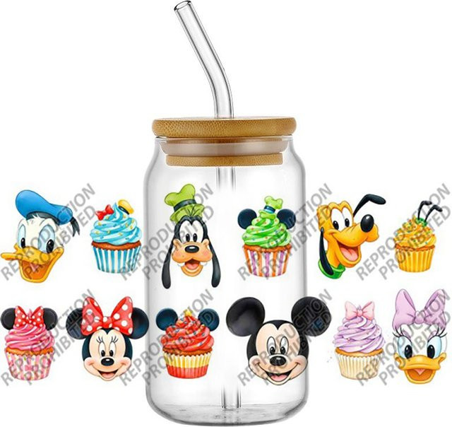 Mickey mit Freunden Cupcake UV DTF 3D Transfer Aufkleber für Glasdosen, Mehrfarbig - Bild 1