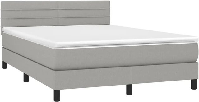 vidaXL Boxspringbett Hybrid mit Matratze und LED-Unterbettbeleuchtung in Hellgrau, B/T: 140 x 190 cm - Bild 1