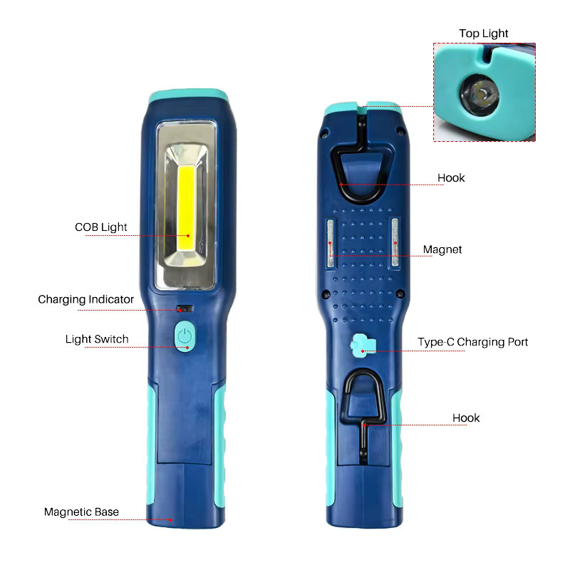 Magnetische LED-Arbeitsleuchte Typ-C wiederaufladbar, blaues COB-Flutlicht für Werkstatt und Autoreparatur - Bild 2