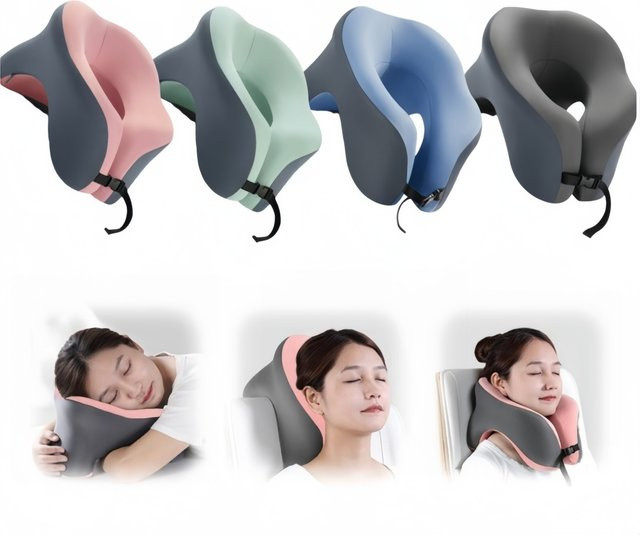 Ergonomisches U-förmiges Nackenkissen aus Memory-Schaum in Pink mit atmungsaktivem und abnehmbarem Bezug - Bild 1