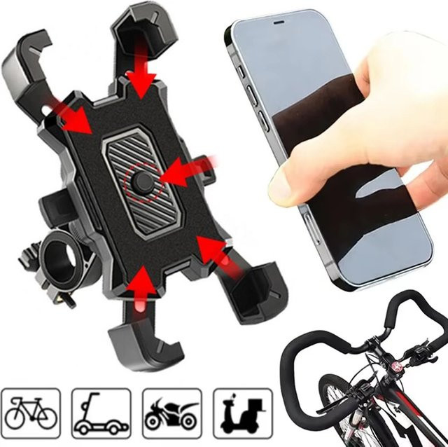 KAFNHCKA Fahrrad-Telefonhalter in Schwarz, verstellbarer 360 Grad drehbarer Handy-Clip für Motorräder und Fahrräder, kompatibel mit iPhone und Xiaomi - Bild 1