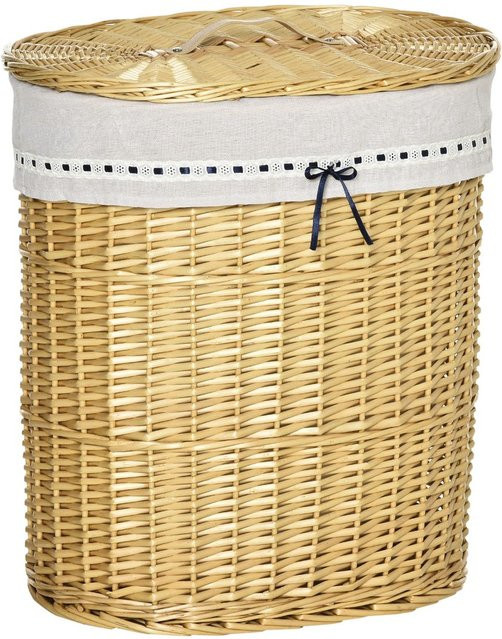 HOMCOM Wäschekorb aus Naturfasern geflochten mit Deckel und herausnehmbarem Wäschesack, Braun/Beige, Volumen: 100 l, B/T/H: 51 x 38 x 57 cm - Bild 1