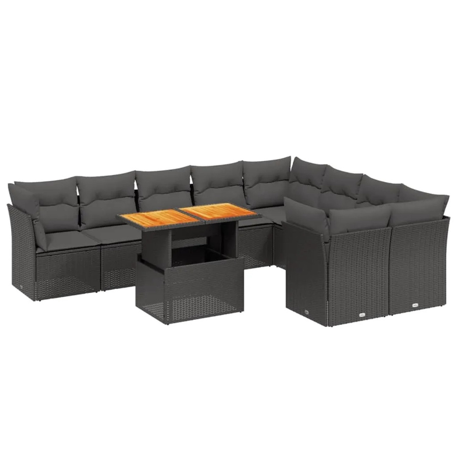 vidaXL 10-teilige Garten-Sofagarnitur in L-Form aus Polyrattan mit Kissen, Schwarz - Bild 2