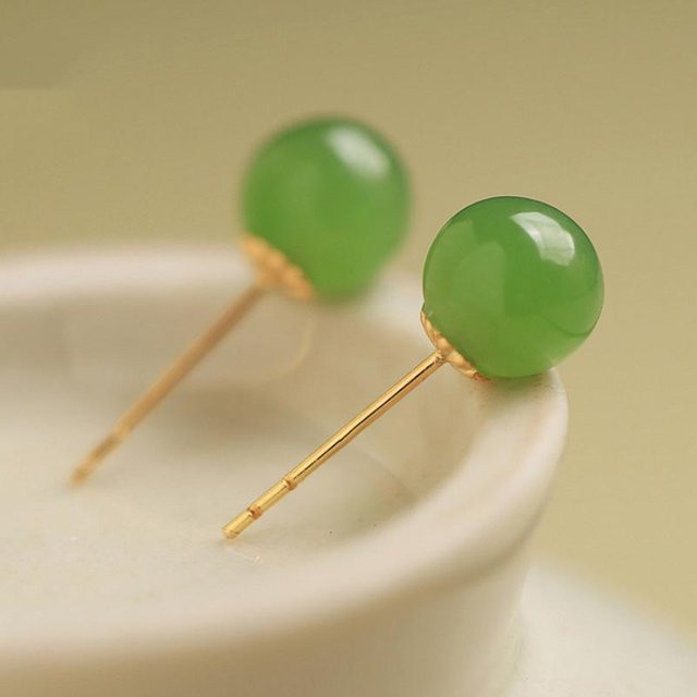 Ohrstecker Hetian Jade, Grün, Kupfer, Damen - Bild 1