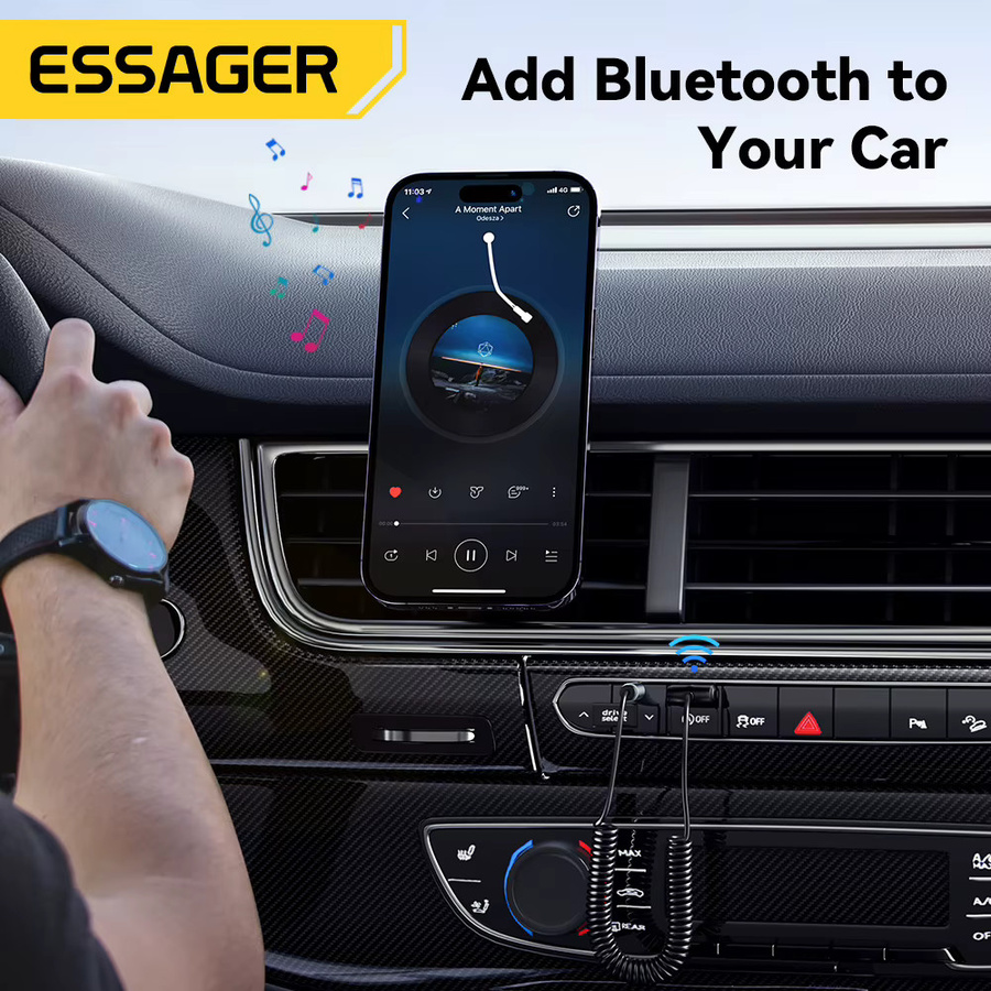 Essager Bluetooth 5.0 Receiver Adapter mit 3,5 mm Klinke und USB, Schwarz - Bild 3