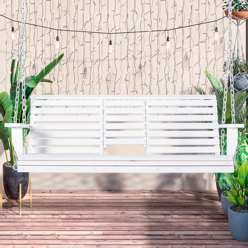Outsunny Hängebank aus Tannenholz mit Couchtisch für 2-3 Personen, Weiß, B/T/H: 150 x 75 x 53 cm - Bild 4
