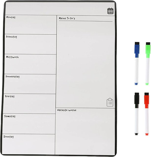 Relaxdays Speiseplan Wochenplaner aus Kunststoff, Schwarz, Magnetisch und Abwischbar, B/T/H: 42 x 30 x 0,7 cm - Bild 1